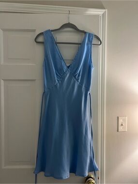 Light Blue Satin V-Neck mini Dress peppermayo